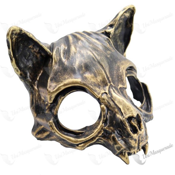 Cat Skull Halloween Vampire Party Mask Gold - Picture 4 of 4